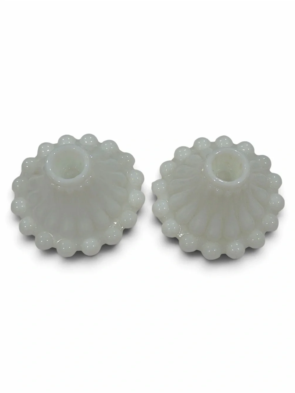 Vintage Anchor Hocking Berwick Boopie White Milk Glass Taper Candle Holders Set
